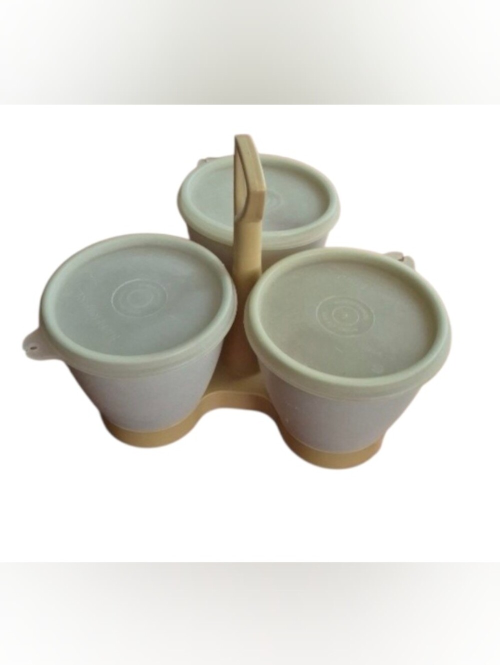 Vintage Tupperware Containers Condiment Picnic Caddy Set 3 Bowls With Lids